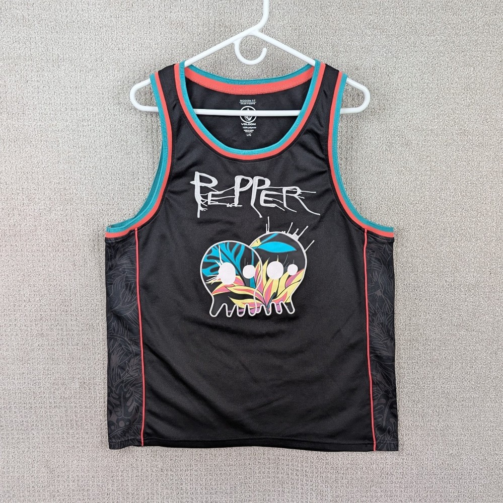 Pepper x Volcom Tank Top Jersey Raggae Men’s Large Black Rock Band Skate Surf