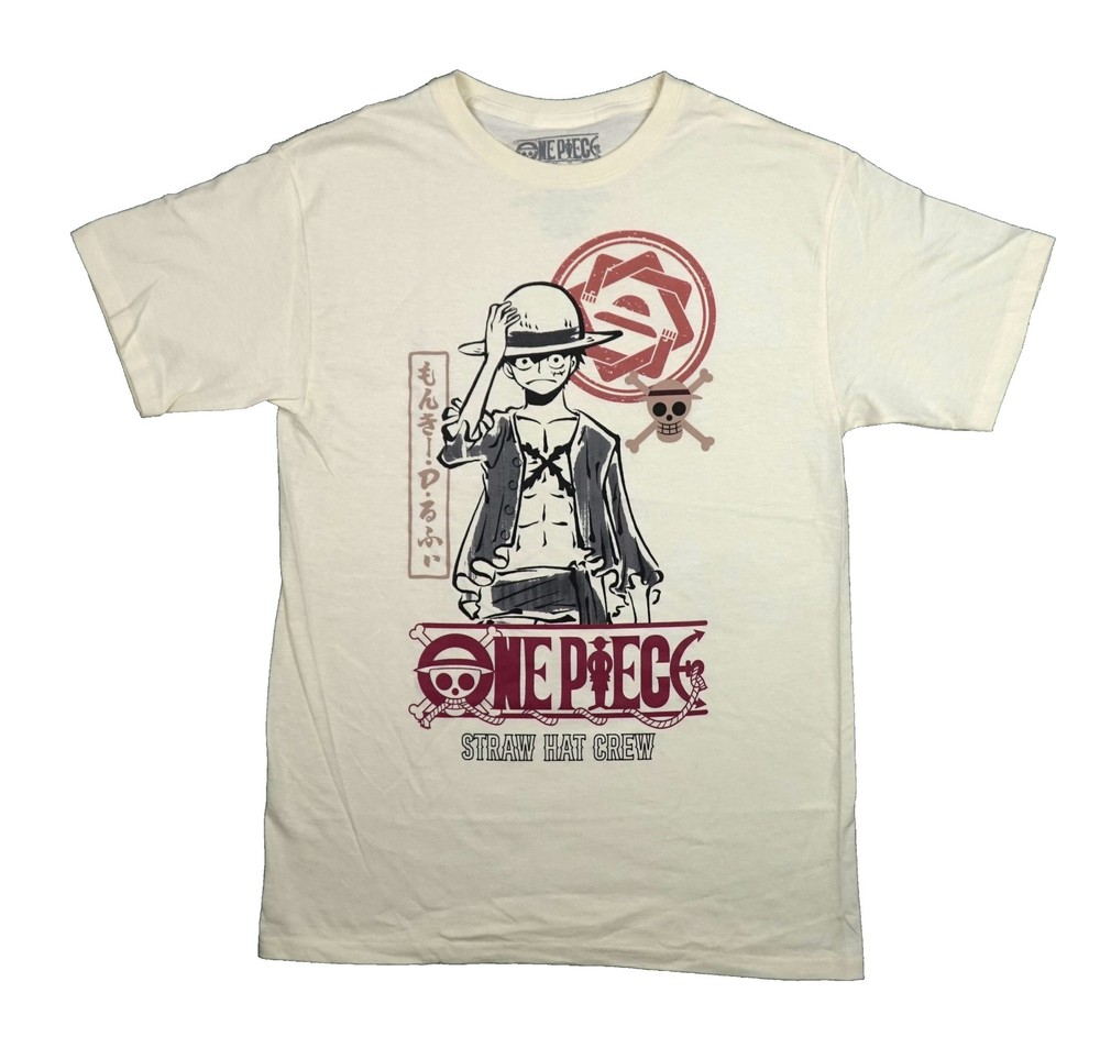 One Piece New Adult T-Shirt – Luffy Sketch Under Symbol Straw Hat Crew