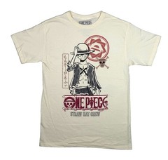 One Piece New Adult T-Shirt – Luffy Sketch Under Symbol Straw Hat Crew