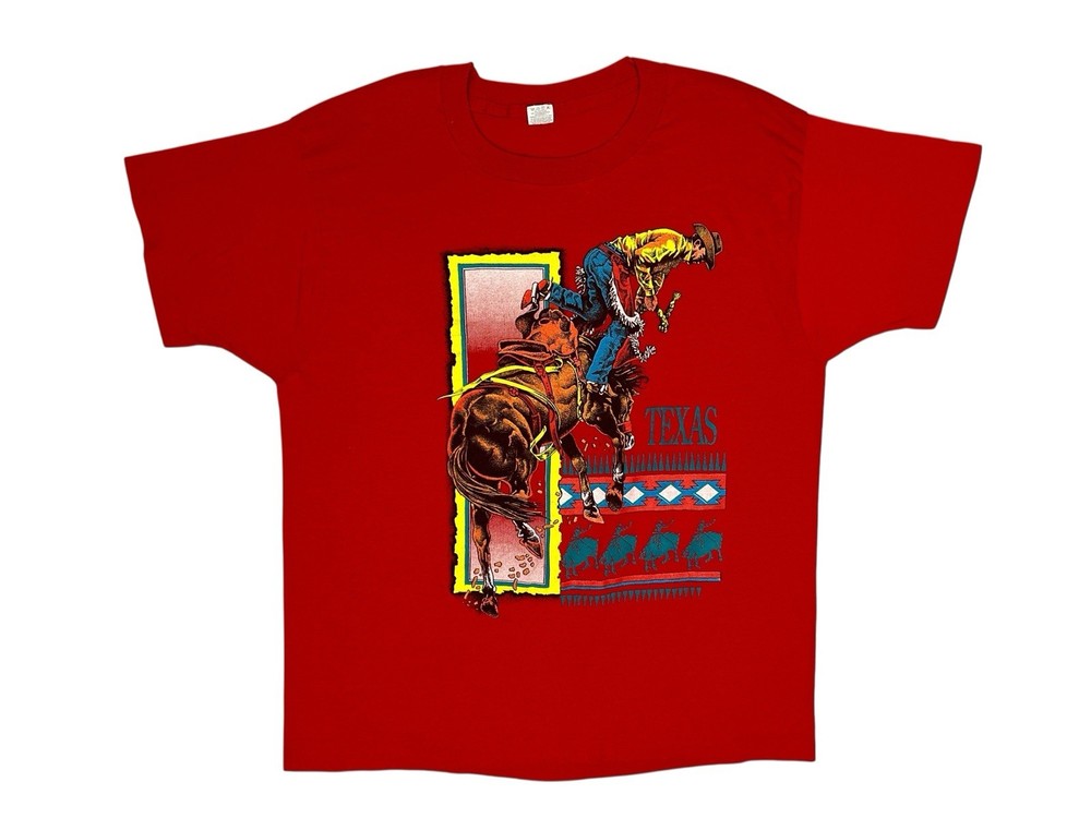 Vintage 80s Texas Cowboy Horse Riding Rodeo T-Shirt Screen Stars Western Large
