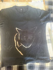 L Hand Painted Trippy Psychedelic Mushroom Cat Short Sleeve Crew Neck T-Shirt