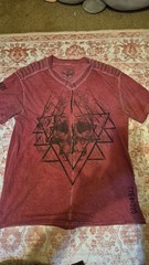 Affliction Red Skull Graphic V-Neck Short Sleeve T-Shirt Men XL