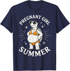 Funny Pregnant Girl Summer Cute Turtle Pregnancy Beach Vibes T-Shirt