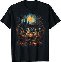 Vintage Ghost and Skeleton Fire Camping Gothic Halloween T-Shirt