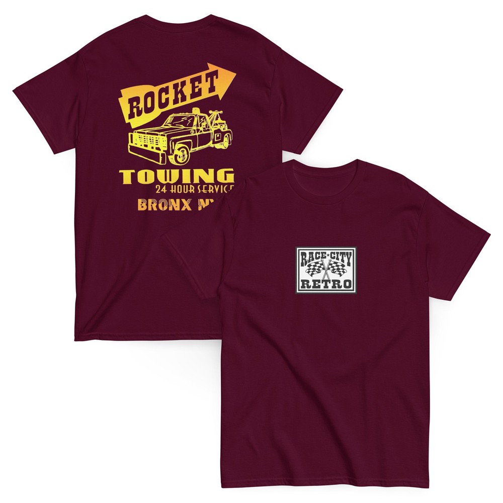 ROCKET TOWING SQUAREBODY CHEVY TOW TRUCK TWO SIDED T SHIRT by RACE CITY RETRO