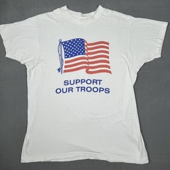 Vintage Support Our Troops Shirt Mens XL White American Flag Single Stitch 80s