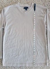 Damante Long Sleeve V-Neck Polyester Ribbed Shirt Beige / Cream, Medium