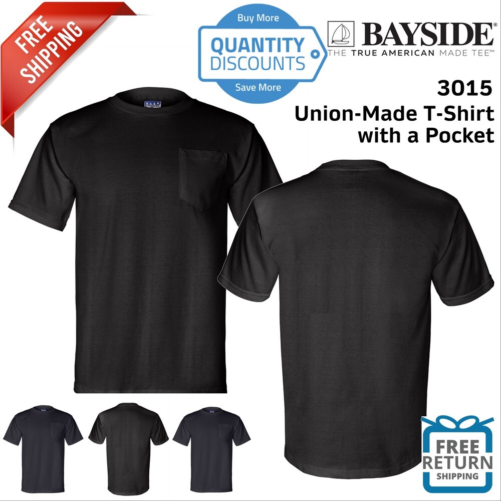Bayside Mens Union-Made Short Sleeve T Shirt With A Pocket 3015 Up To 3XL