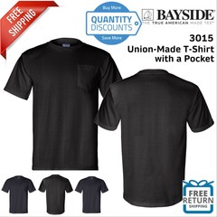 Bayside Mens Union-Made Short Sleeve T Shirt With A Pocket 3015 Up To 3XL