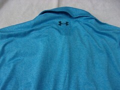 NWT Under Armour Loose Fit Playoff polo, men’s L, XL, blue, bright green stripe