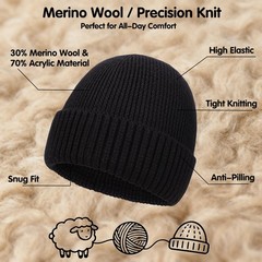 XXL Merino Wool Beanie, Mens Winter Beanie Hats, Winter Hat Knitted Beanies C…