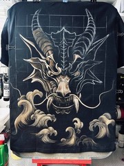Hand Painted Dragon T-Shirt Bleach Art Unique Handmade Size L