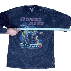 HRT & LUV Rodeo Graphic Tee Mens Small Navy Blue Excellent Mineral Wash Cowboy