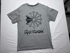 Reebok Spell Out Logo Sports Athletic Gray Short Sleeve Shirt Men’s Size Large
