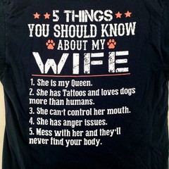 Screen Print Tee W/O Tag Measures Medium Adult Black With Wife Tribute On Back