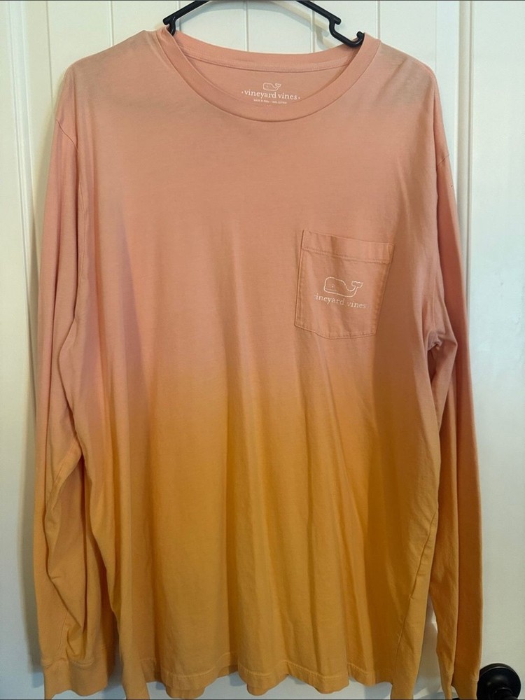 Vineyard Vines Men’s XL Long-Sleeve Pocket Tee Pink to Yellow Ombre
