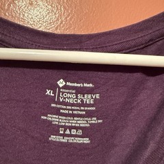 Members Mark Womens Long Sleeve TShirt XL Extra Large Purple V Neck