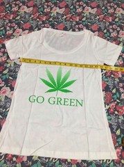 Women’s Go Green Weed White T-shirt , 100% Cotton,New ( Tear Away Label)