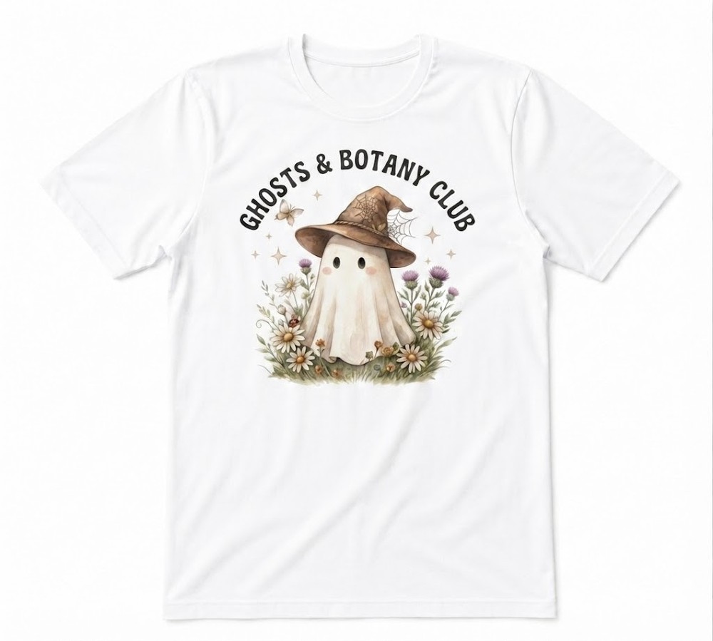Cute Witch Ghost Ghost Floral Halloween Spooky Cute Fall Unisex White T-shirt