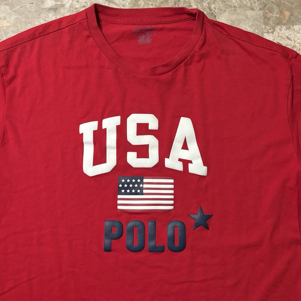 Polo Ralph Lauren Shirt Mens Large Red Short Sleeve Tee Polo USA Puff Print
