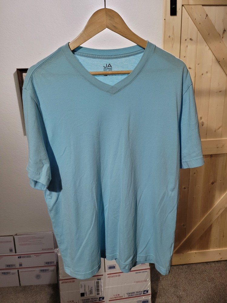 John Ashford T-Shirt Men’s Large Teal Blue Easy Care V-Neck Short Sleeve