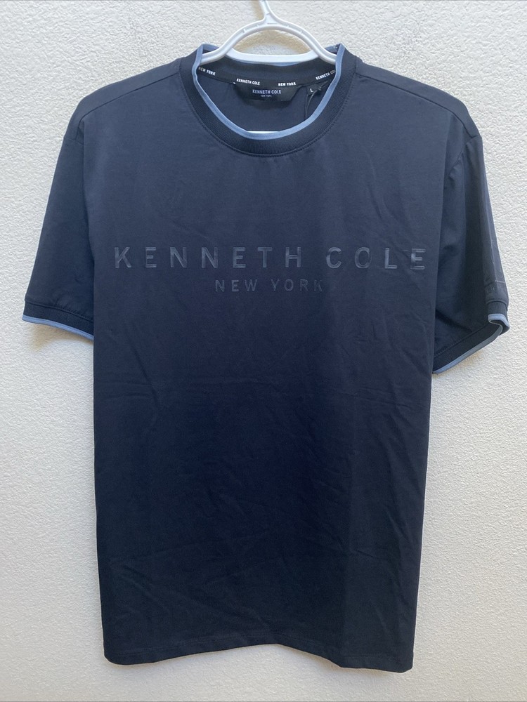 Kenneth Cole T-Shirt Deep Water Blue Large Short Sleeve Crew Neck Logo $49
