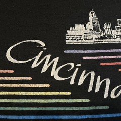 Vintage Cincinnati Riverfront Stadium Black Velva Sheen T-Shirt Size XL 80s 90s
