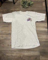 Coco Rock Vintage Grey & Colorful Embroidered Peacock Tee Shirt Sz XL Boho