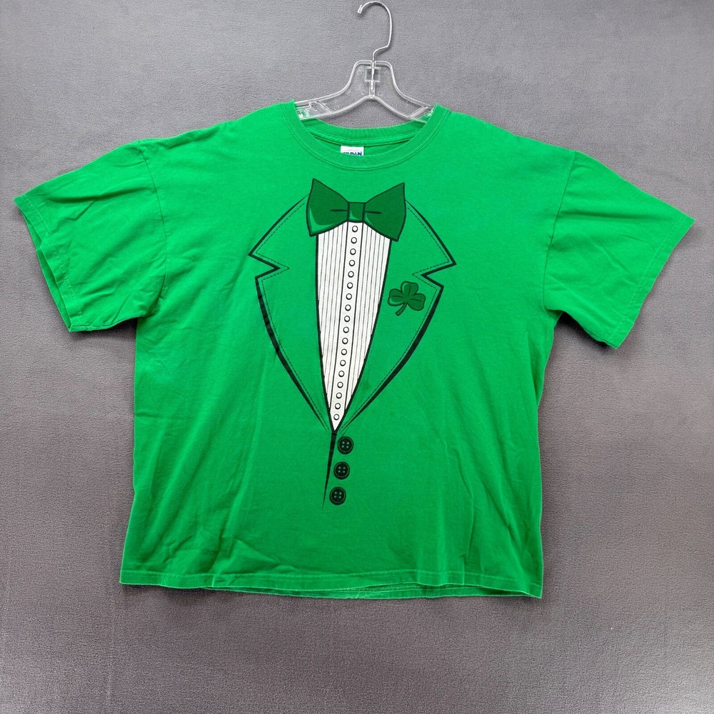Formal Suit and Bow Tie T Shirt Extra Large Shamrock Green Gildan Heavy Cotton