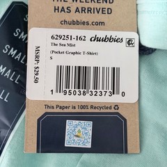 Chubbies Mens Pocket Tee Shirt Size S Sea Mist Casual Weekend Clean Style