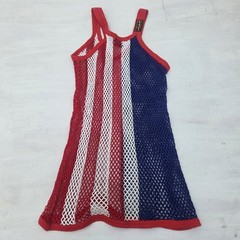 Vintage Mesh Fishnets T Shirt Tank Top Large Punk Rave Goth Country 80/90s Flag