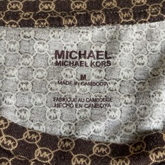 Michael Kors Brown Logo Shirt Medium All Over Check 2-Tone Squares Lightweight