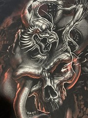 Vintage Y2K 00s Gildan Dragon Skulls Snake Tribal Novelty T Shirt Adult XL Black