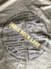 Upcycled Table Rock Lake T-shirt w/ Marinas & Landmarks Light Green Size 2XL