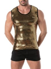 TOF Paris Glitter Tank Top, Designer, Disco, Gold Silver, Sleeveless, Reflective