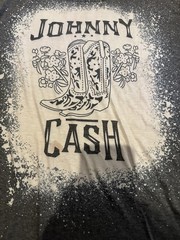Johnny Cash Bleached Graphic Band TShirt Women’s Medium Distressed Western Boots