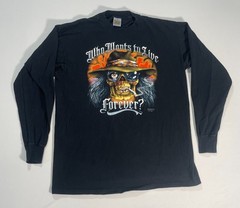 VTG Just Brass 3D Emblem 80s Who Wants to Live Forever Long Sleeve T-Shirt Sz XL