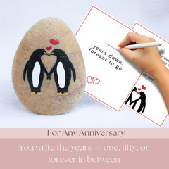 Wedding Anniversary Penguin Pebble Gift – Years Down, Forever to Go” Card & Happ