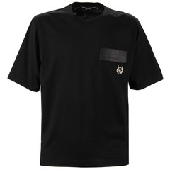 DOLCE & GABBANA DG Metal Silver Logo Cotton T-Shirt Shirt Black 46 S M