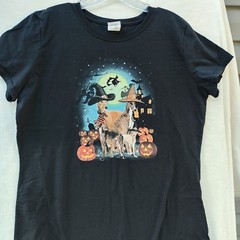 Greyhounds In Witch Hats Pumpkins Halloween Lady Shirt Sz XL But Looks Smaller