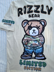 Rizzly Bear Limited Edition Graphic T Shirt Cream Beige Streetwear Mens Size M