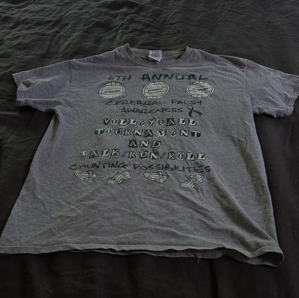 Gildan Heavy Cotton Men’s M Gray Cerebral Palsy Awareness Graphic T-Shirt