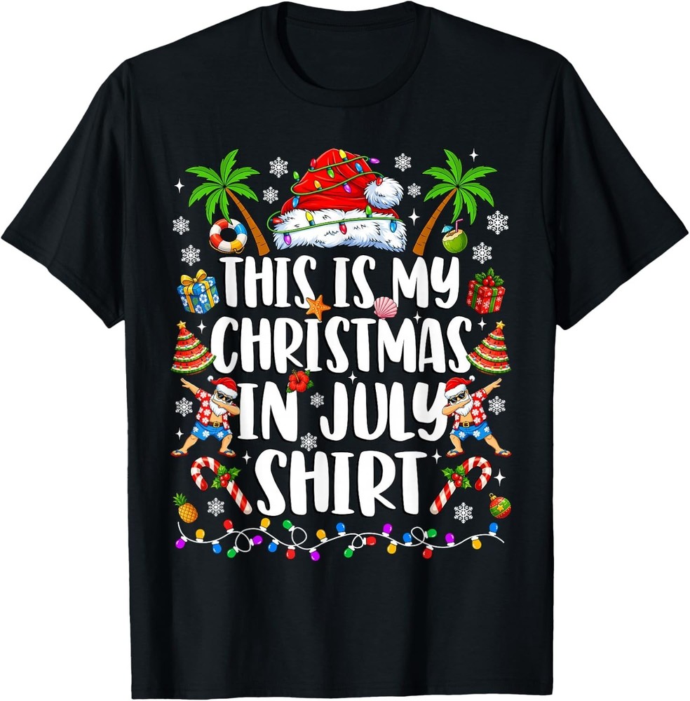 Christmas in July Shirt Santa Hat Summer Beach Vacation Xmas T-Shirt
