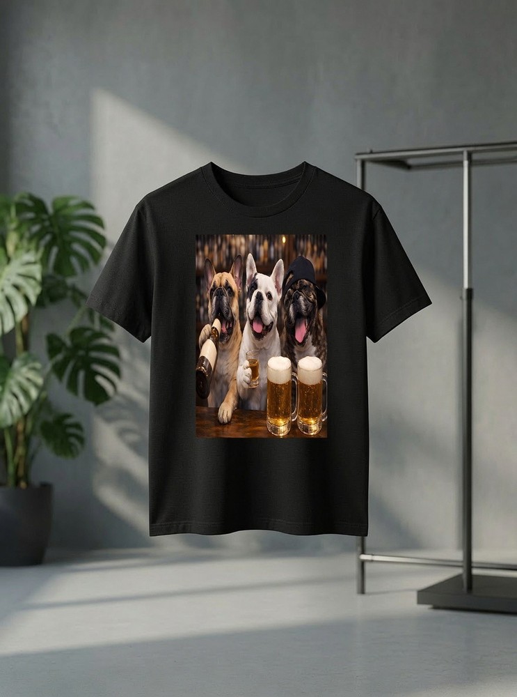 Unisex Funny Frenchie Dogs Party Beer Friends Dog Lover Graphic T Shirt Gift Tee