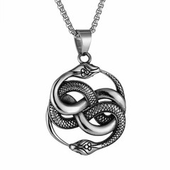 Goth Punk Jewelry Men’s Stainless Steel Animal Snake Pendant Necklace 22+2Inc…