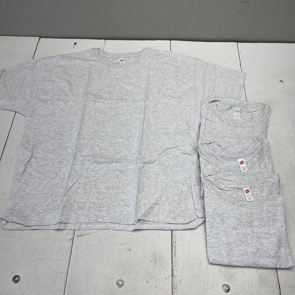 Hanes Shirt Mens 2XL Gray Crewneck Tagless Tee 4 Pack Cotton Blend Basic