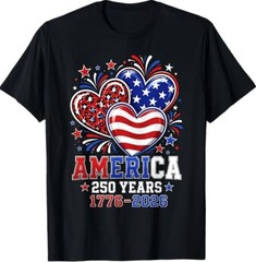 250th Anniversary America Flag Heart 250 Year Women Girls T-Shirt