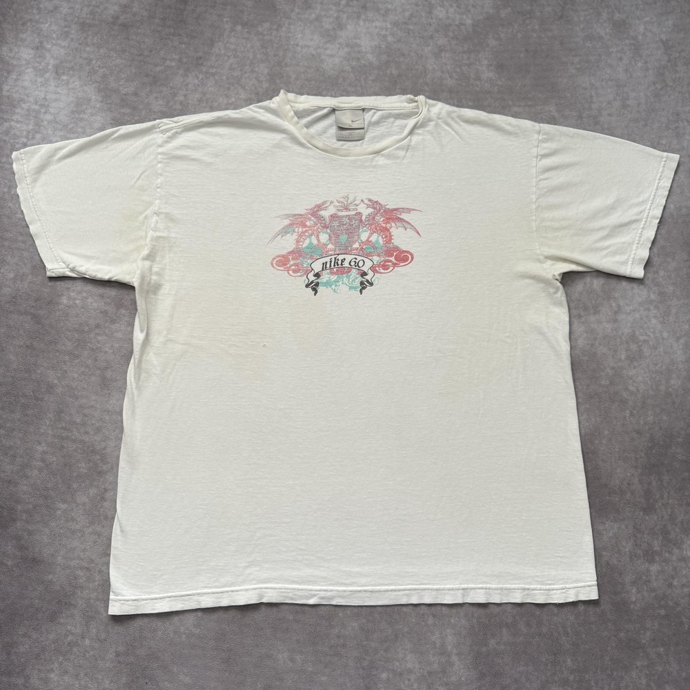 Vintage Nike 6.0 Shirt Mens XL White Dragon Crest Graphic Skate Surf Tee Y2K