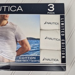 Nautica Mens 3 Pack White Cotton Crew Neck T-Shirts Size Small 34-36 New In Box