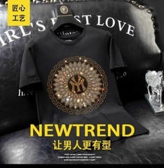 New Men Luxury Rhinestones Fashion Diamonds Black White T-Shirt High Quality